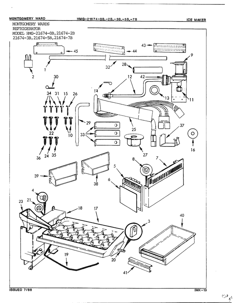 Ice Maker Diagram and Parts List for 21674B  Admiral Refrigerator