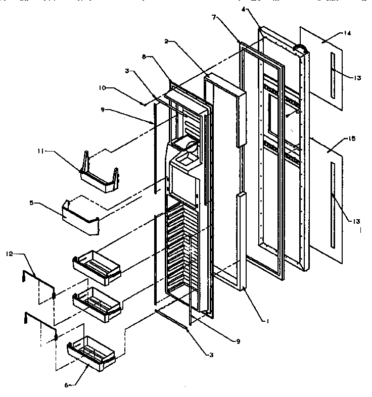 Freezer Door Diagram and Parts List for SXD25A-P1162436W  Amana Refrigerator