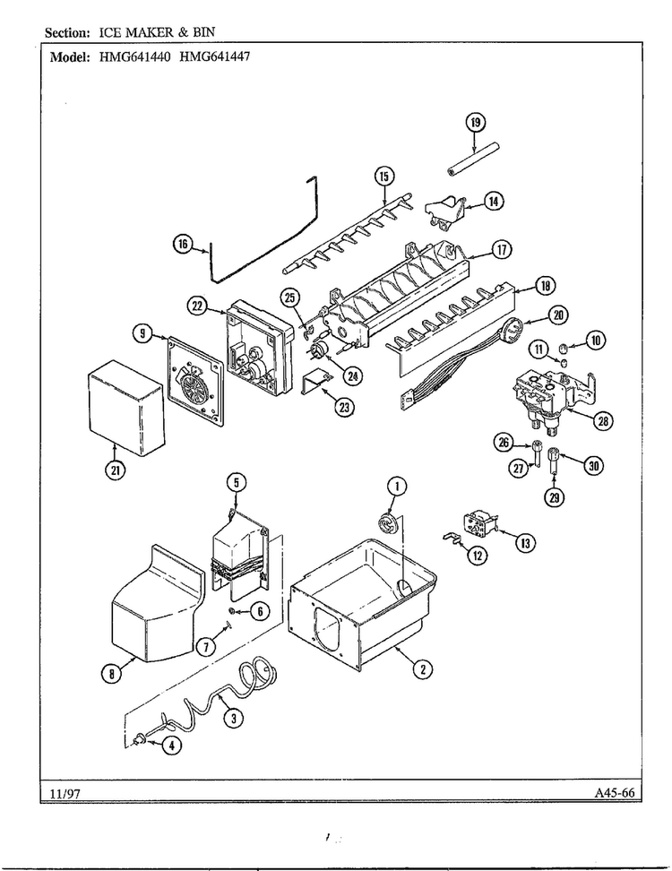 Ice Maker And Bin Diagram and Parts List for 641440  Admiral Refrigerator
