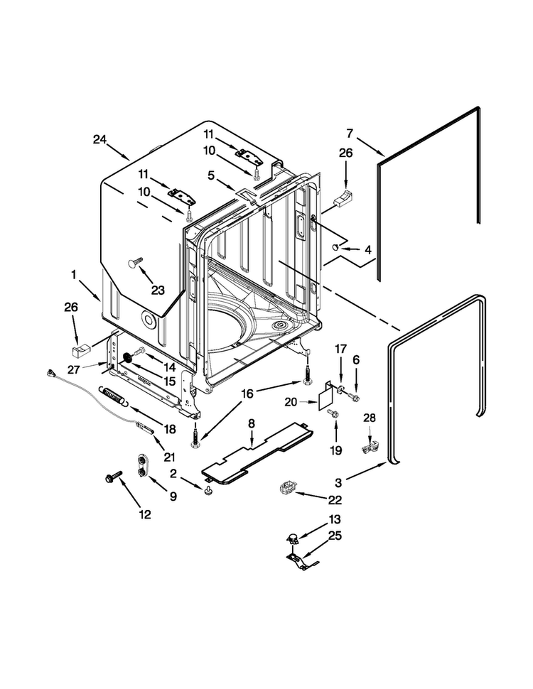 Tub And Frame Parts Diagram and Parts List for JDB8200AWP2  Jenn-Air Dishwasher
