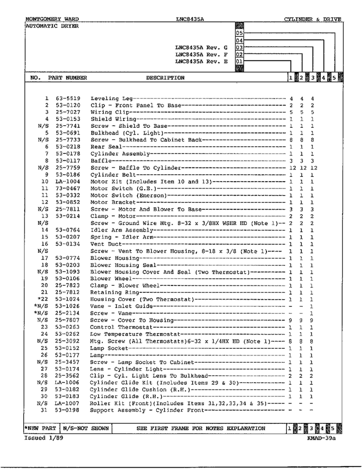 Gas Dryer Cylinder And Drive Page 4 Diagram and Parts List for 8435A REV E Norge Dryer