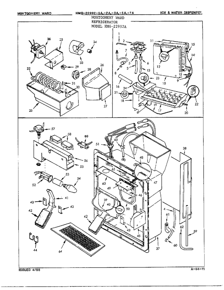 Ice/water Dispenser Diagram and Parts List for 22992-OA  Admiral Refrigerator