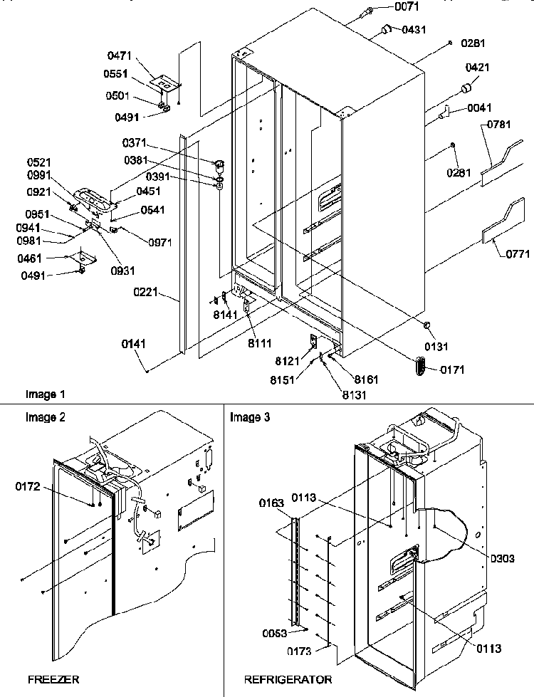 Cabinet Parts Diagram and Parts List for SXD322L-P1305703WL  Amana Refrigerator