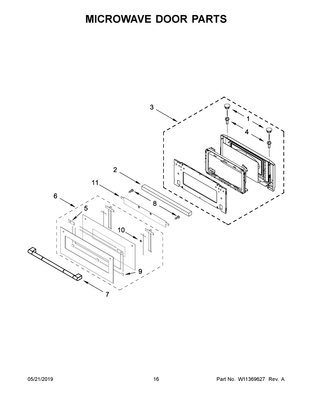 Microwave Door Parts Diagram and Parts List for JMW2427IL02  Maytag Microwave Oven Combo