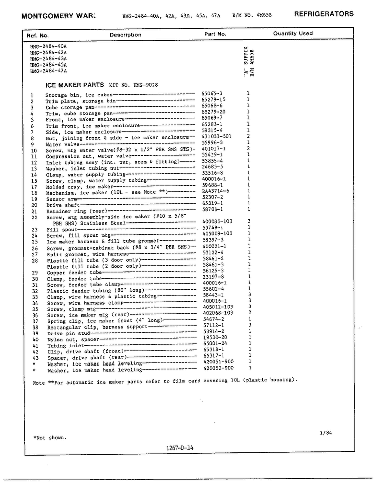 Ice Maker Parts Page 2 Diagram and Parts List for 2484-42A  Admiral Refrigerator