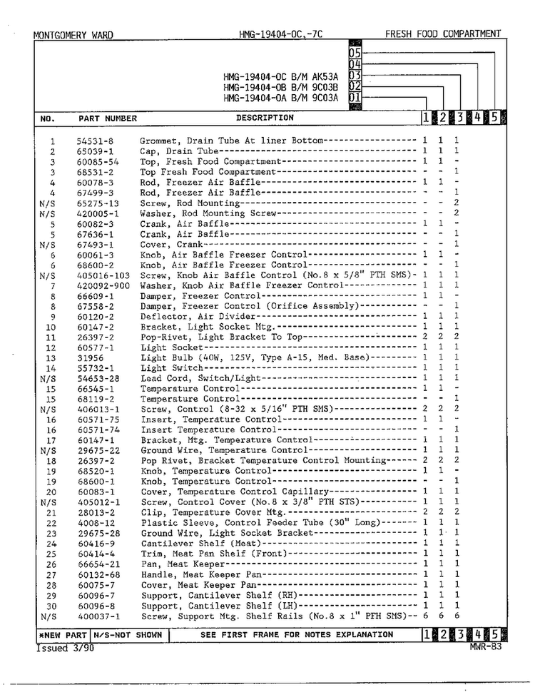 Fresh Food Compartment Page 2 Diagram and Parts List for 19404-OC  Admiral Refrigerator