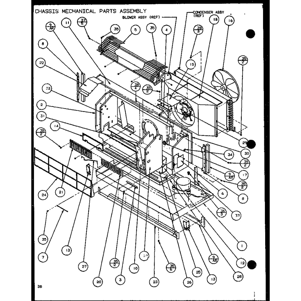 Chassis Mechanical Parts Assembly 3 Diagram and Parts List for PTC07300ER P9812501R Amana Air Conditioner