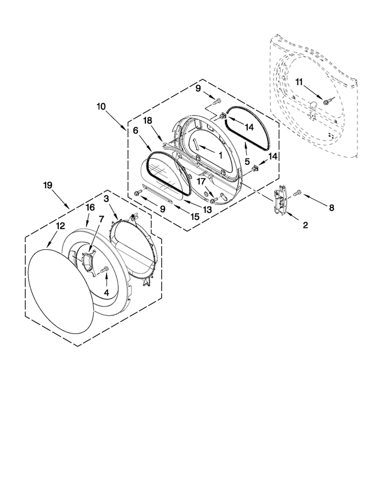 Door Parts Diagram and Parts List for NGD7300WW0  Amana Dryer
