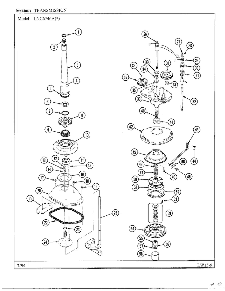 Transmission Diagram and Parts List for 6746A  Norge Washer