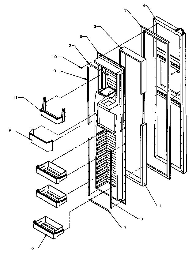 Freezer Door Diagram and Parts List for SSD22NBL-P1162413WL  Amana Refrigerator