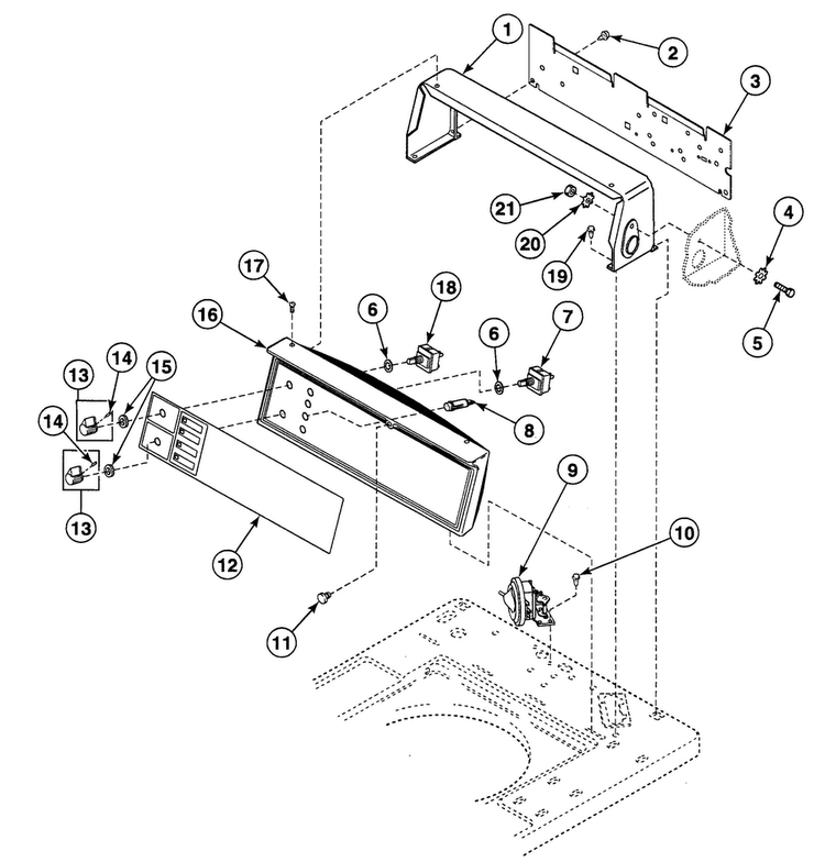 Control Panel Diagram and Parts List for SWT021LA  Speed Queen Washer
