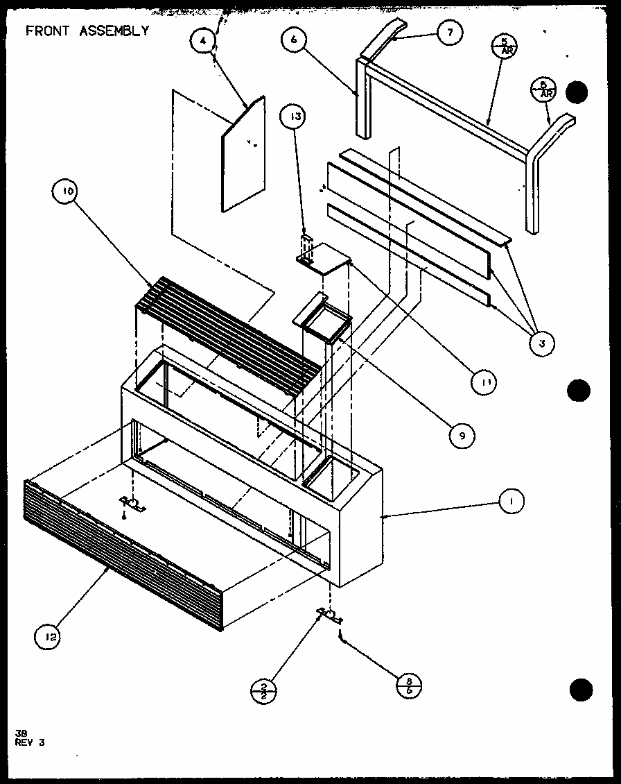 Front Assembly (pth09300f/p1102601r) (pth09400f/p1102701r) (pth09300fc/p1103001r) (pth09400fc/p1103101r) Diagram and Parts List for PTH09400F P1102701R Amana Air Conditioner