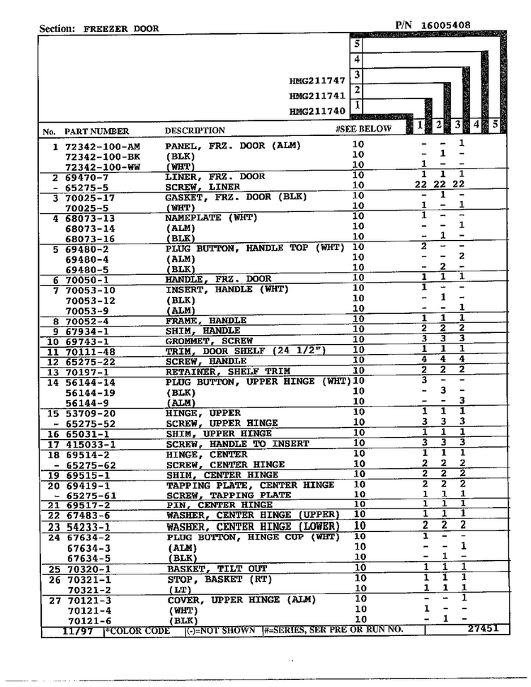 Freezer Door Page 2 Diagram and Parts List for 211740  Admiral Refrigerator