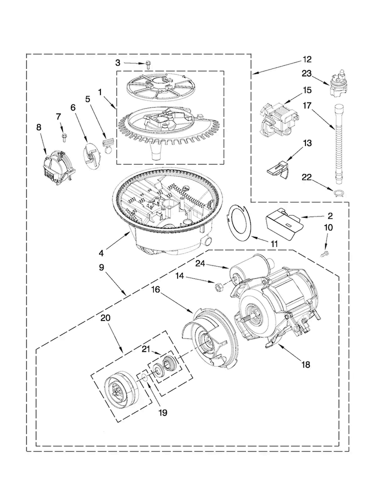 Pump And Motor Parts Diagram and Parts List for MDBH979SAW1  Maytag Dishwasher