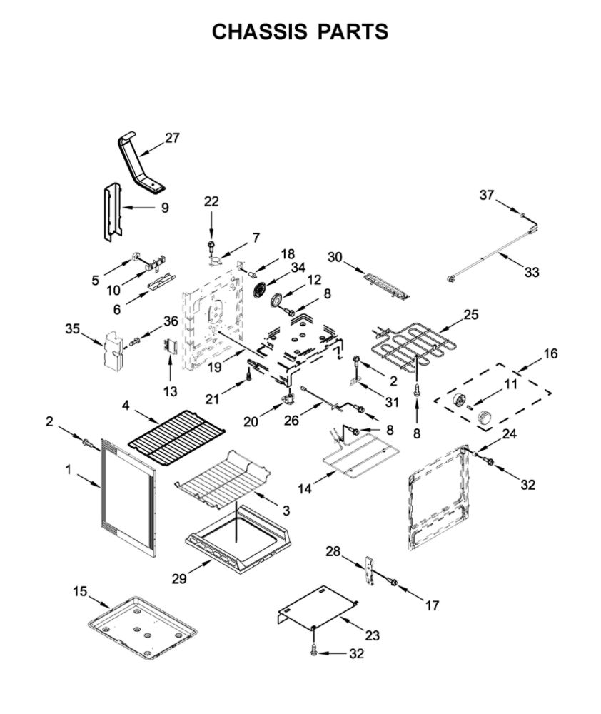 Chassis Parts Diagram and Parts List for YMER8800FZ3  Maytag Range