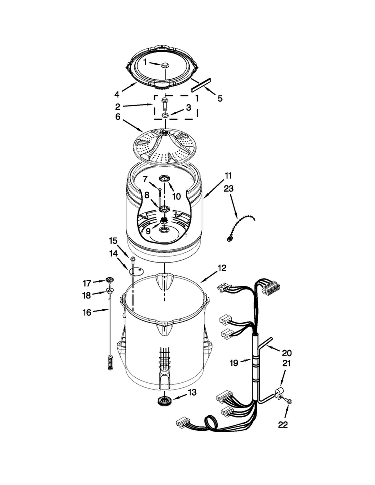 Basket And Tub Parts Diagram and Parts List for 4GMVWX500YW1  Maytag Washer
