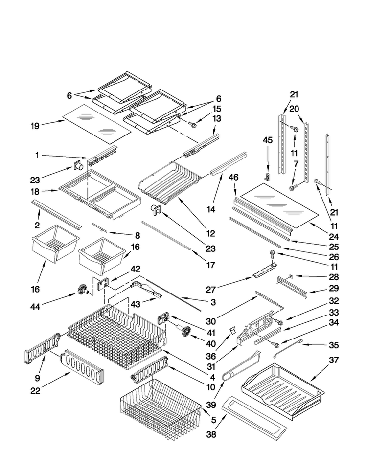 Shelf Parts Diagram and Parts List for MFF2258VEW5  Maytag Refrigerator