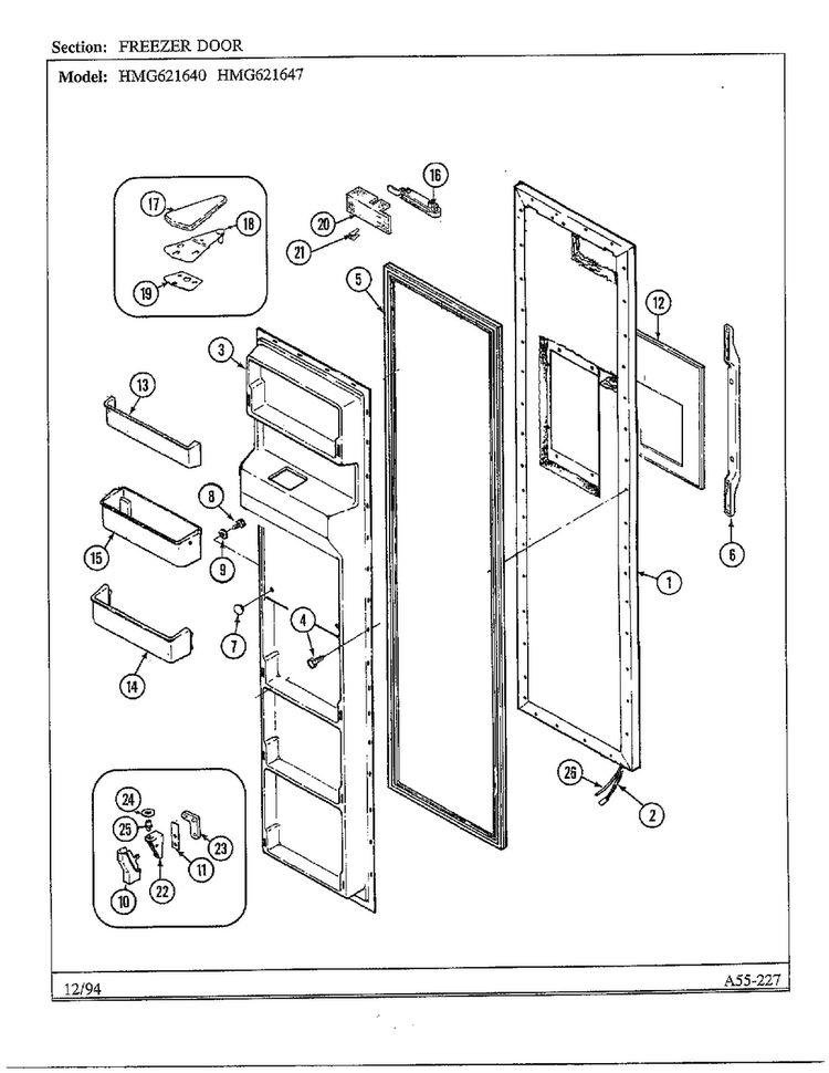 Freezer Door Diagram and Parts List for 621640  Admiral Refrigerator