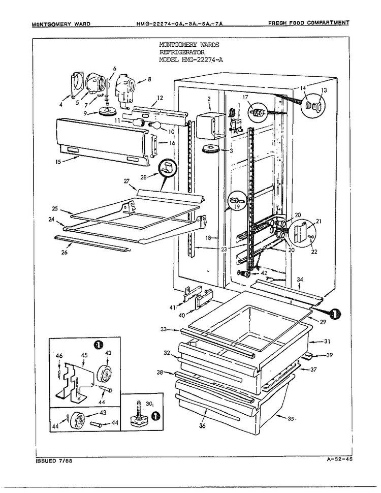 Fresh Food Compartment Diagram and Parts List for 22274A  Admiral Refrigerator