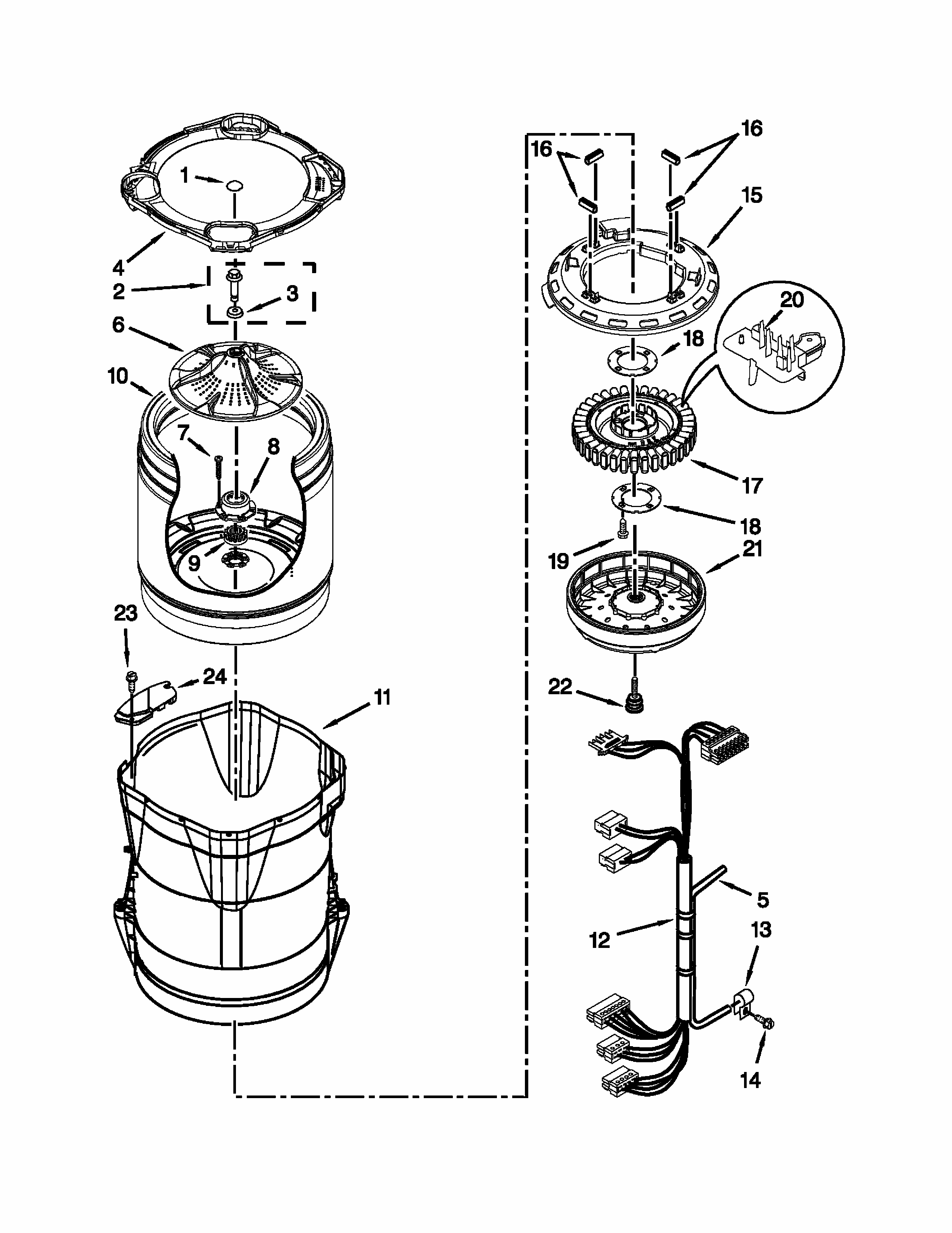 Motor, Basket And Tub Parts Diagram and Parts List for MVWB725BG0  Maytag Washer