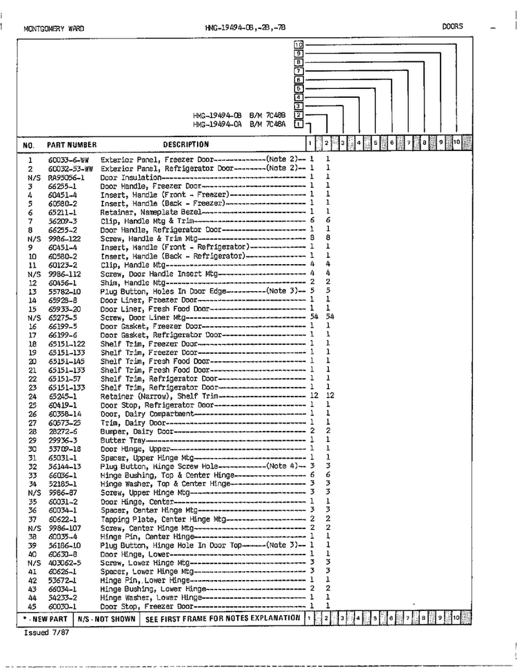 Doors Assembly Page 2 Diagram and Parts List for 19494B  Admiral Refrigerator