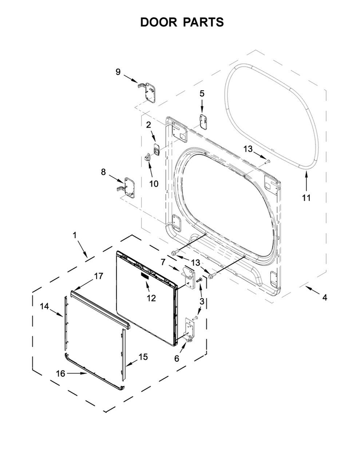 Door Parts Diagram and Parts List for 7MMGDB835EW2  Maytag Dryer