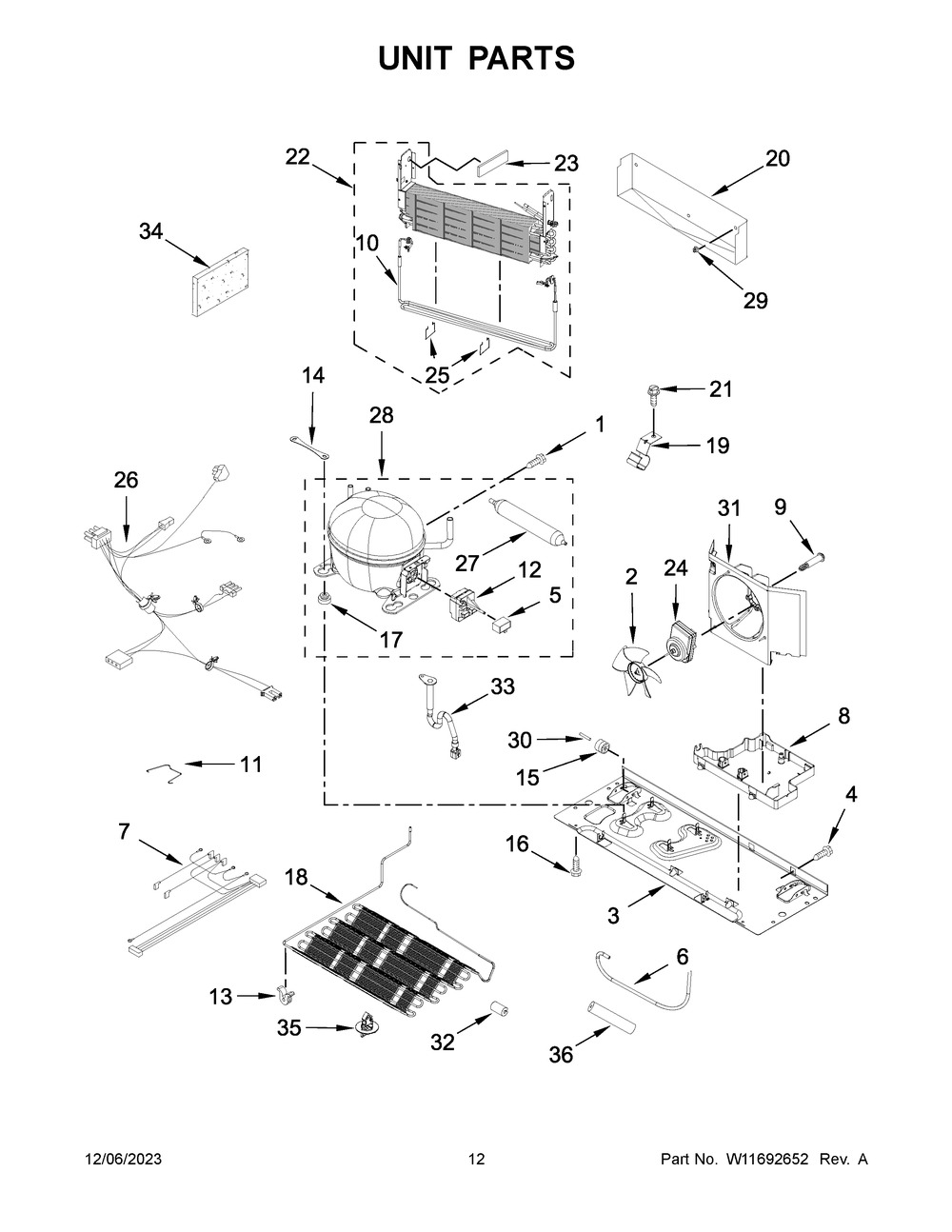 Unit Parts Diagram and Parts List for JFFCF72DKL06  Jenn-Air Refrigerator