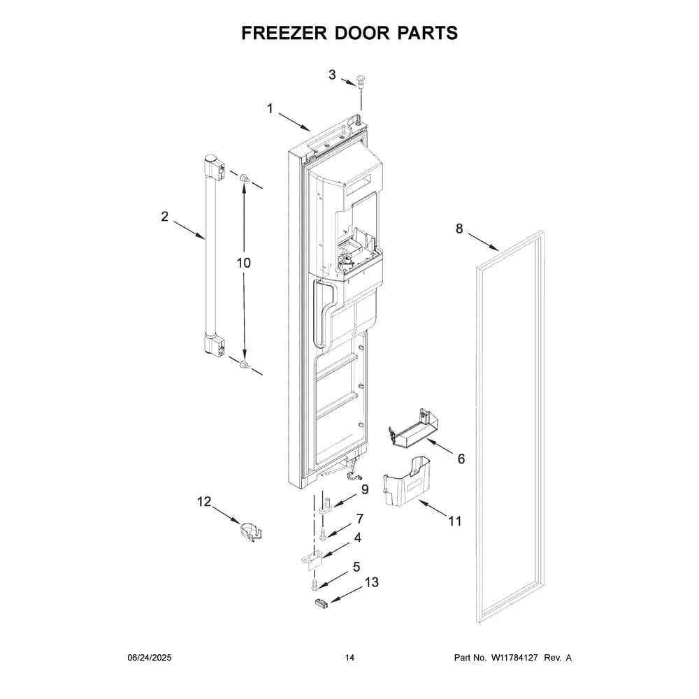 Freezer Door Parts Diagram and Parts List for MSS25C4MGW07  Maytag Refrigerator