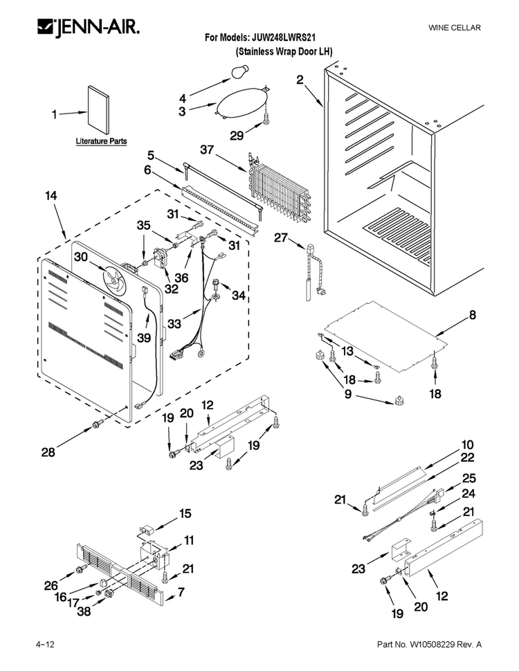 Cabinet Parts Diagram and Parts List for JUW248LWRS21  Jenn-Air Wine and Beverage Cooler