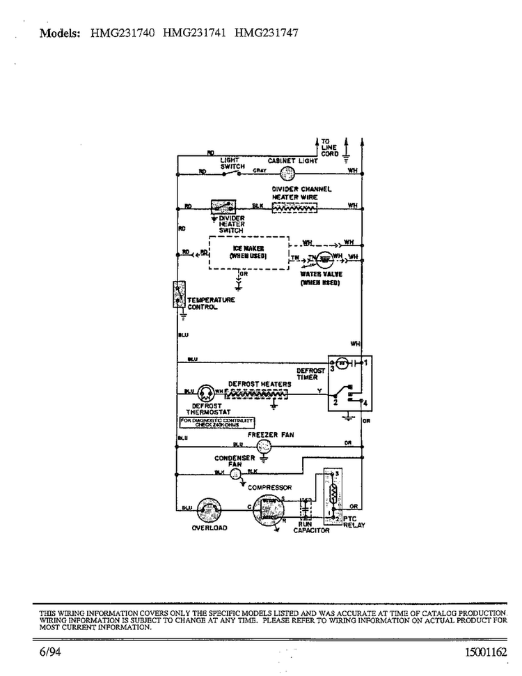 Wiring Information Diagram and Parts List for 231740  Admiral Refrigerator