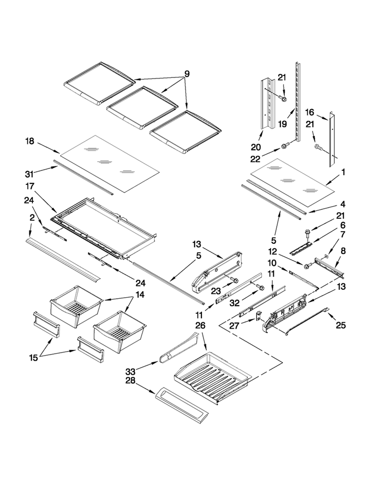 Shelf Parts Diagram and Parts List for MFI2067AES11  Maytag Refrigerator
