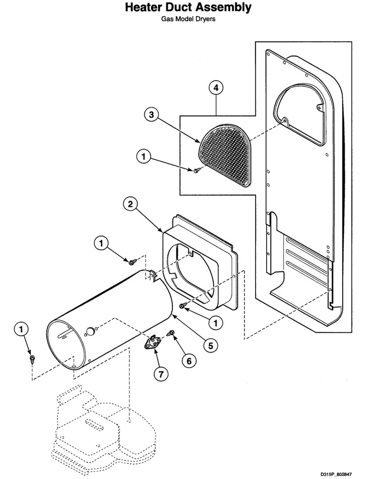 Heater Duct Assy Diagram and Parts List for LTSA9AWN3060  Speed Queen Washer Dryer Combo