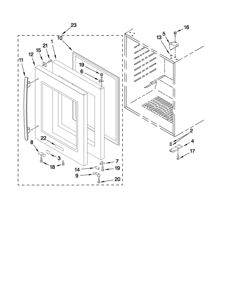 Door Parts Diagram and Parts List for JUW248RWRS11  Jenn-Air Wine and Beverage Cooler