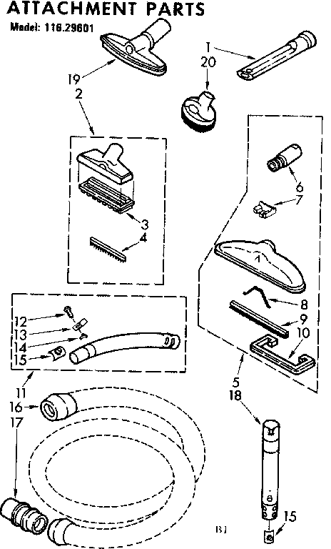 Attachment Parts Diagram and Parts List for 11629601  Kenmore Canister Vacuum
