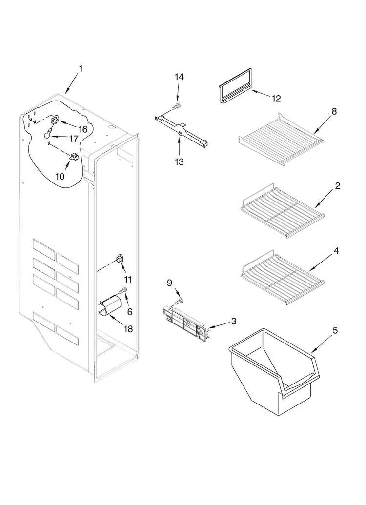 Freezer Liner Parts Diagram and Parts List for ASD2524VEB01  Amana Refrigerator