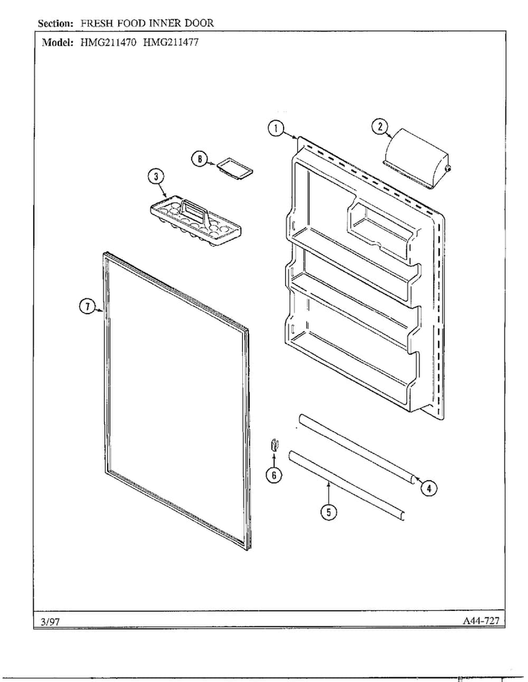 Fresh Food Inner Door Diagram and Parts List for HMG211470  Admiral Refrigerator