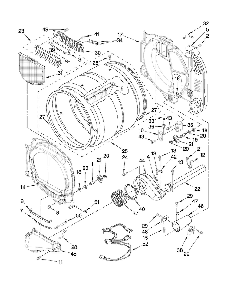Bulkhead Parts Diagram and Parts List for MGDE200XW1  Maytag Dryer
