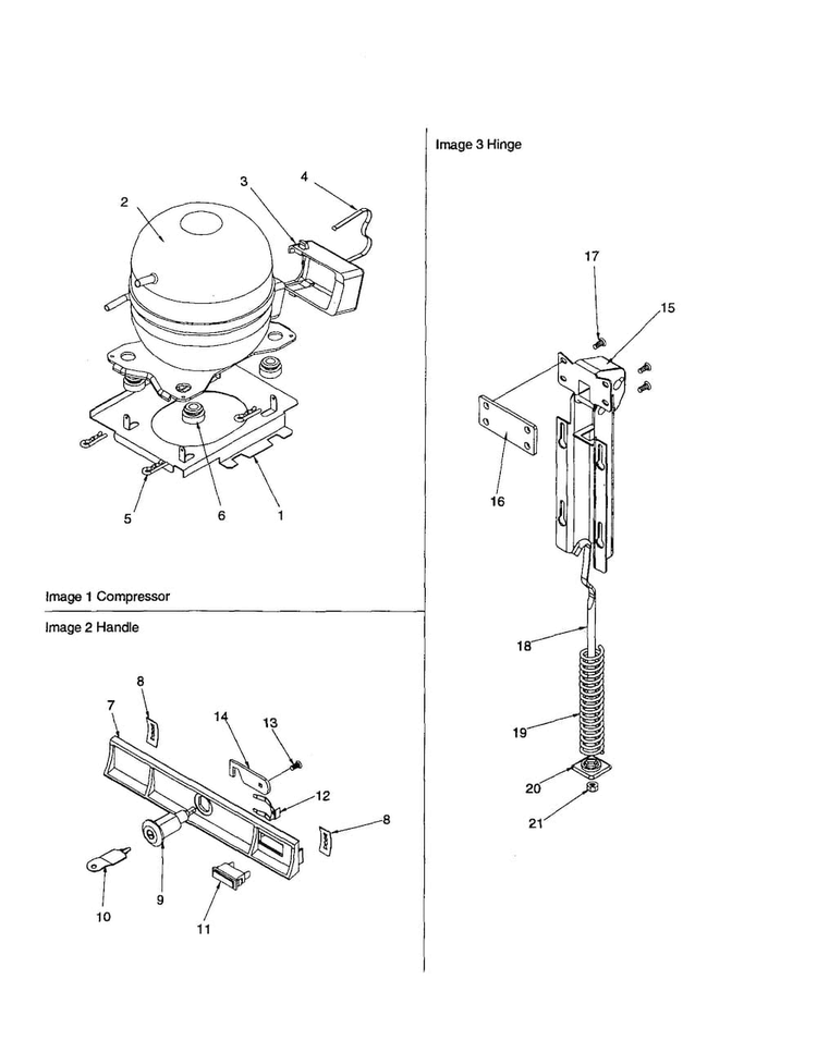 Compressor, Hinge And Lock Diagram and Parts List for AC50KW-P1317817WW  Amana Freezer