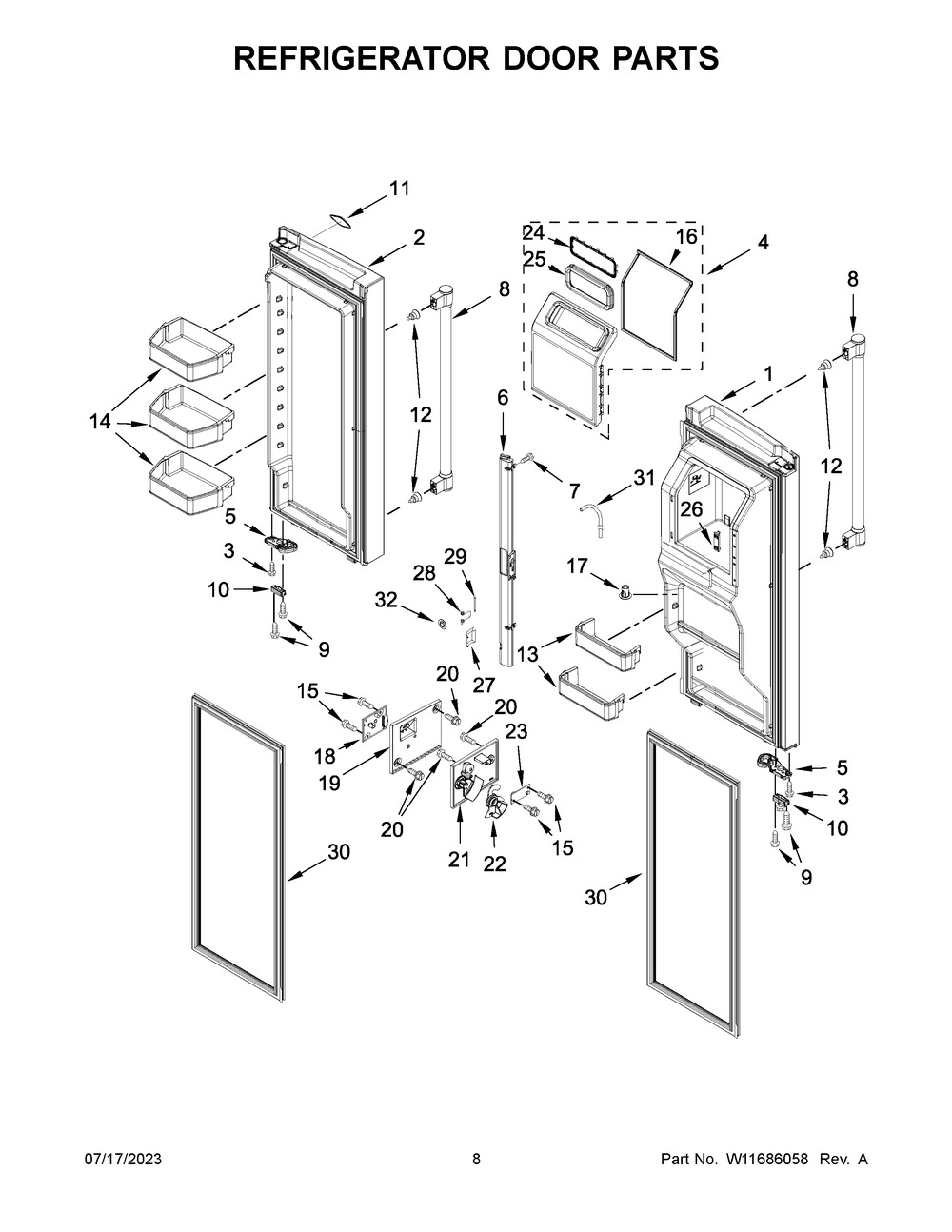 Refrigerator Door Parts Diagram and Parts List for MFT2772HEZ04  Maytag Refrigerator