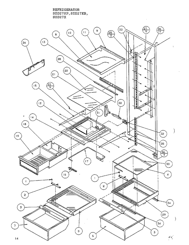 Parts List-refrigerator Shelving And Drawers Diagram and Parts List for SZD27KP  Amana Refrigerator