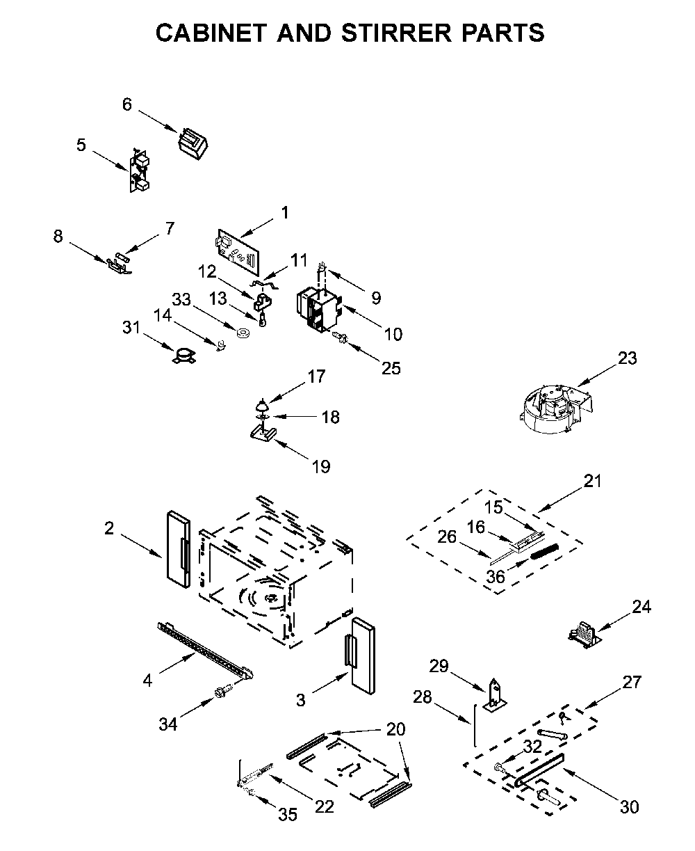 Cabinet and stirrer parts Diagram and Parts List for MMW9730FZ06  Maytag Microwave
