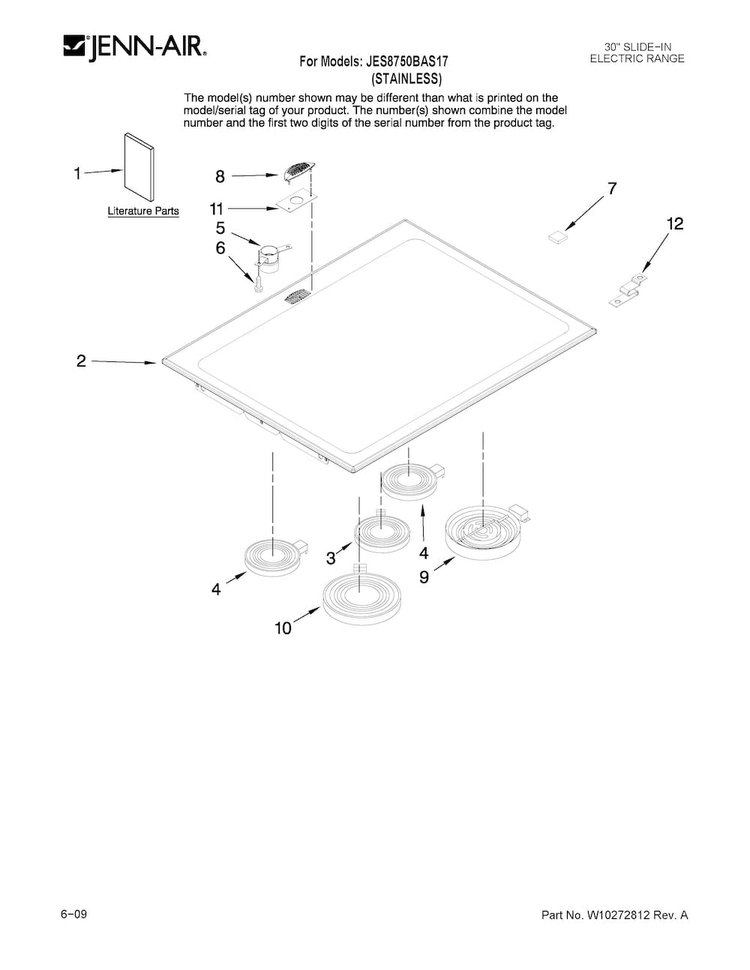 Cooktop Parts Diagram and Parts List for JES8750BAS17  Jenn-Air Range