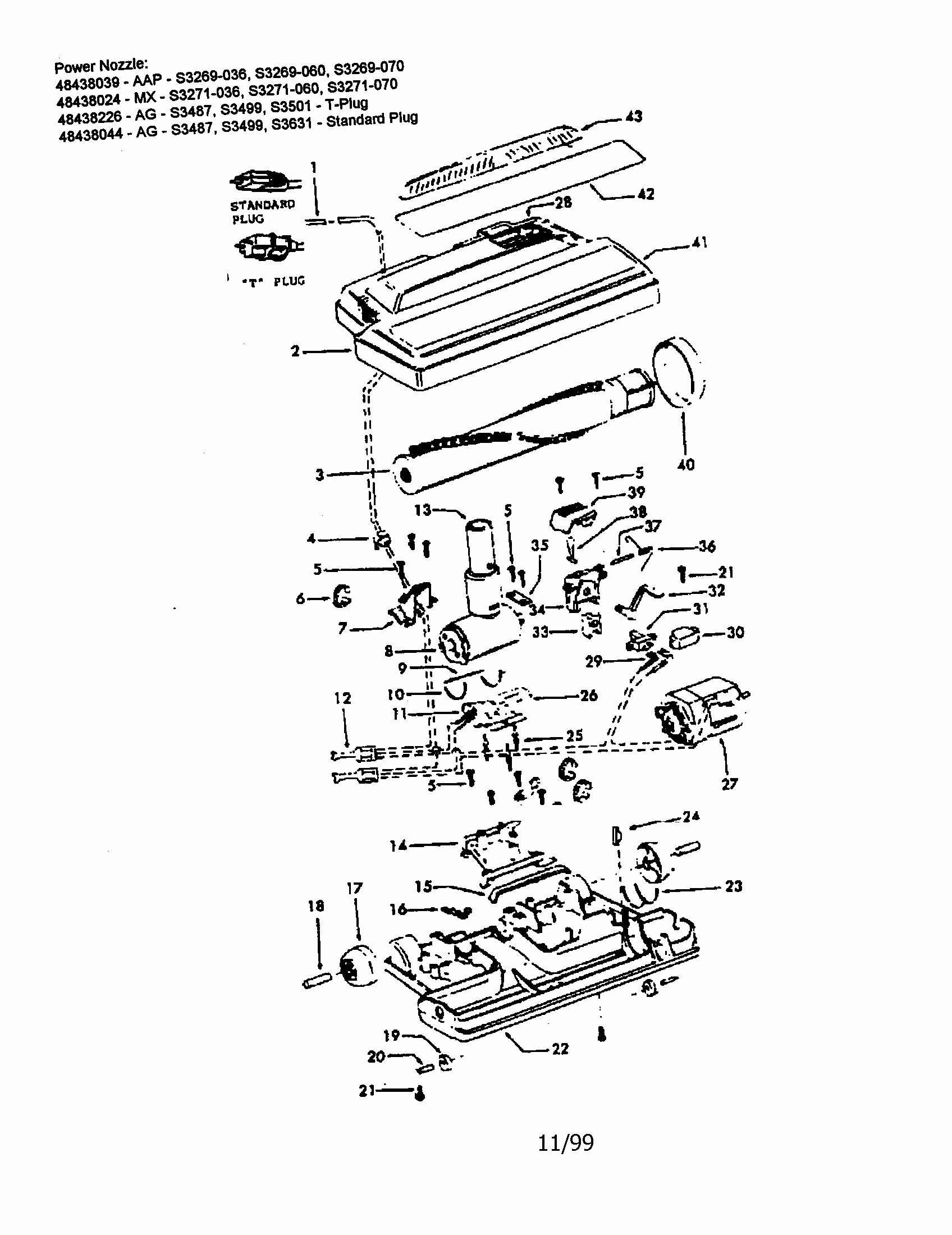 Vacuum Assembly Diagram and Parts List for S3269-070  Hoover Canister Vacuum