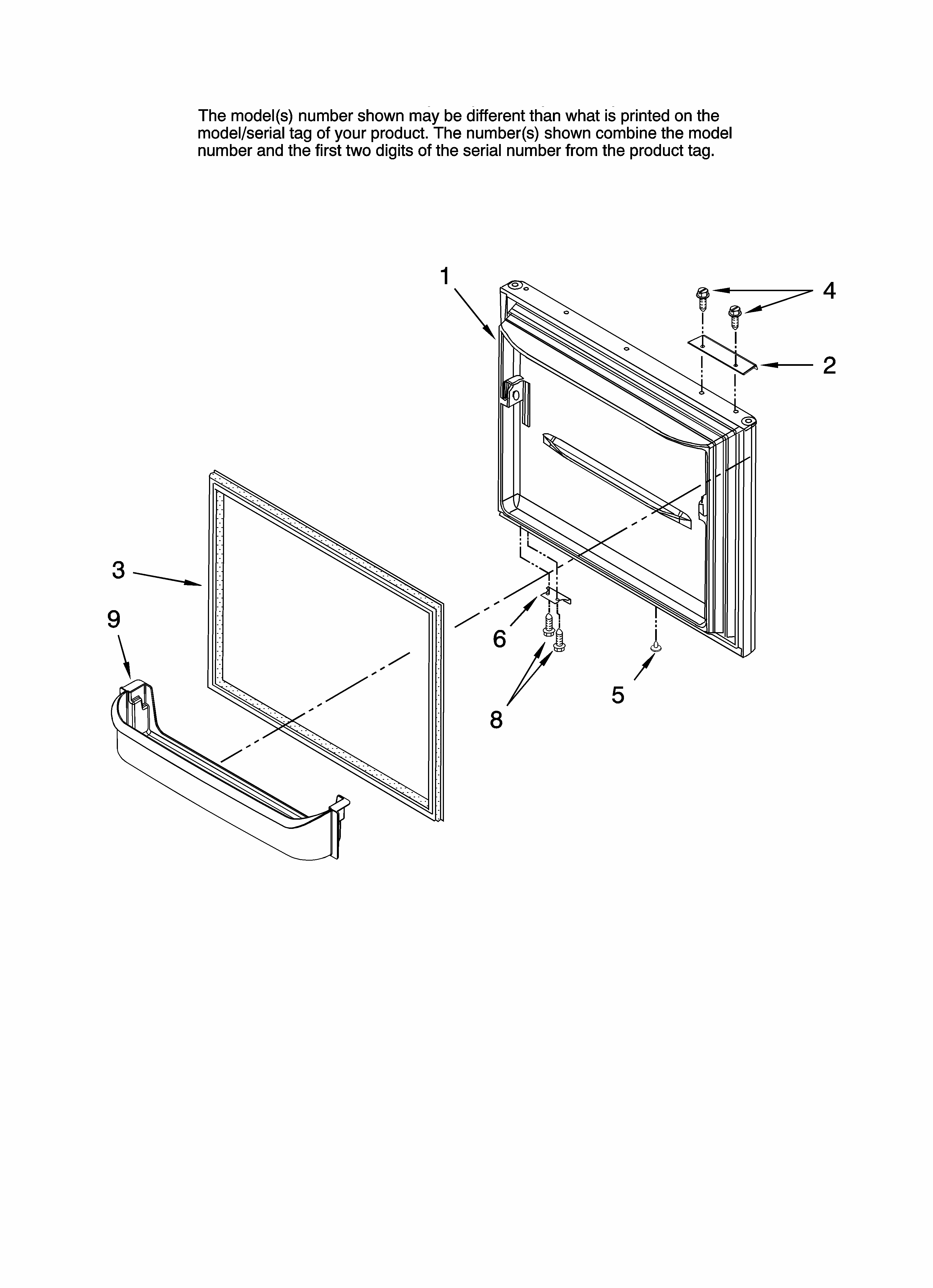 Freezer Door Parts Diagram and Parts List for GB5526FEAW10  Maytag Refrigerator