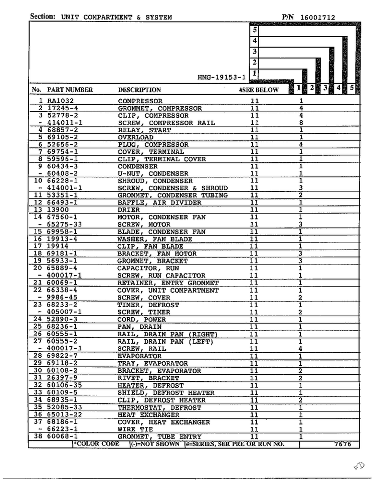 Unit Compartment And System Page 2 Diagram and Parts List for 19153-1  Admiral Refrigerator