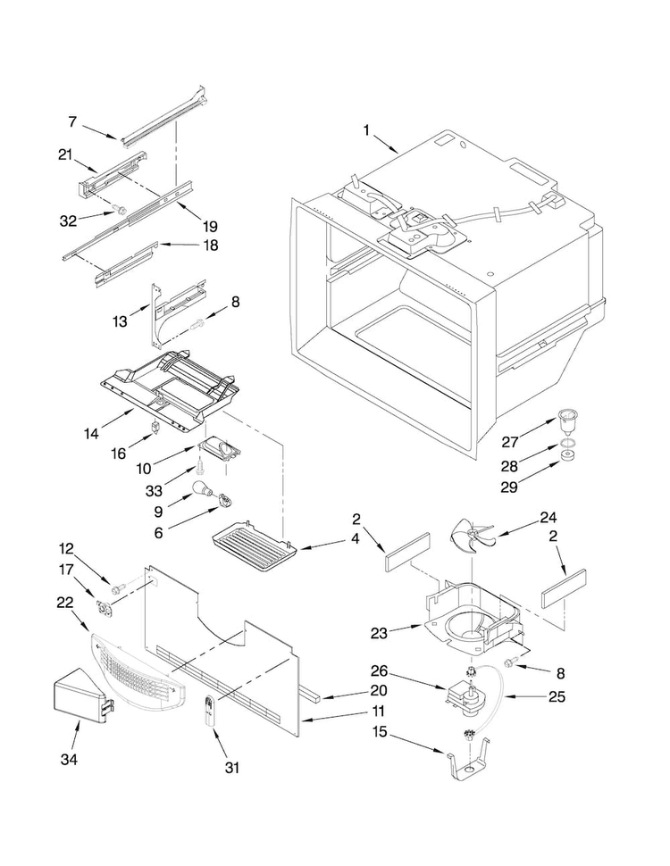 Freezer Liner Parts Diagram and Parts List for MBF1958WES1  Maytag Refrigerator