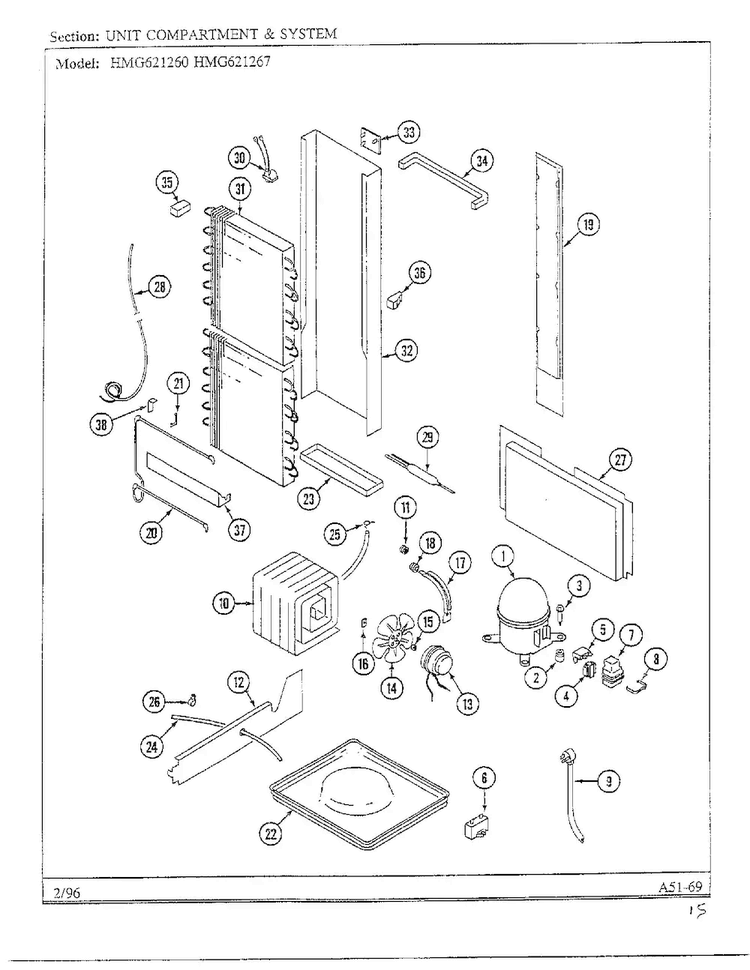 Unit Compartment/system Diagram and Parts List for HMG621267  Admiral Refrigerator