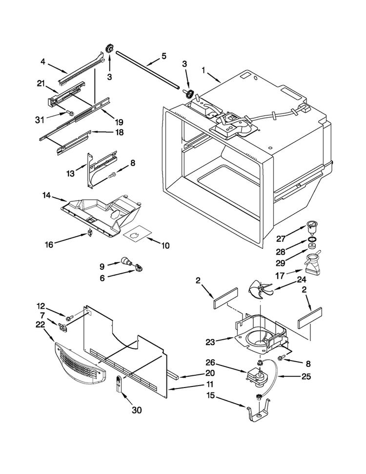 Freezer Liner Parts Diagram and Parts List for MBB1957WEW3  Maytag Refrigerator
