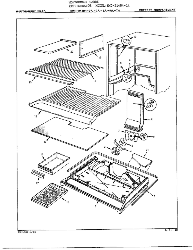 Freezer Compartment Diagram and Parts List for 21484-OA  Admiral Refrigerator