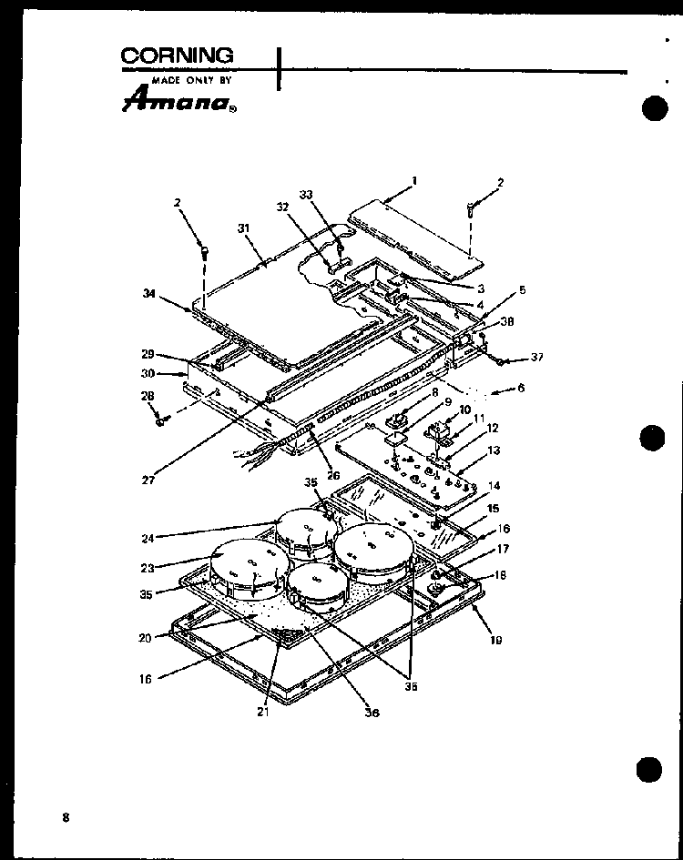 Section 2 Diagram and Parts List for AKC-2B P85123-2S Amana Cooktop